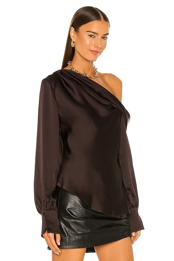 view 2 of 4 Alice One Shoulder Top in Chocolate