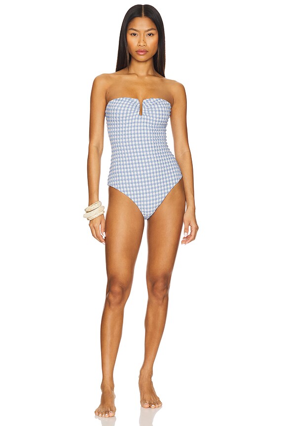 view 2 of 5 Strapless One Piece in Blue Hydrangea Gingham
