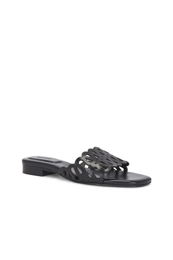 view 2 of 5 Mccall Laser Cut Leather Flat Slide in Black
