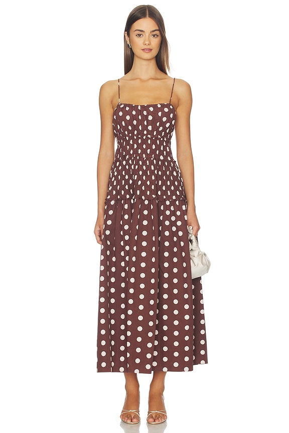 view 1 of 4 ROBE MI-LONGUE AMELIA in Brown Polka Dot
