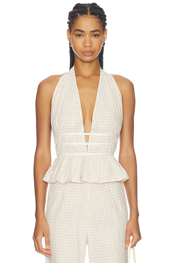 view 1 of 5 Violet Halter Top in Vanilla Gingham
