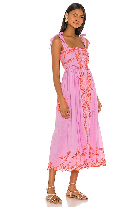 view 2 of 4 Cotton Tie Shoulder Dress in Sugar Pink & Neon Orange