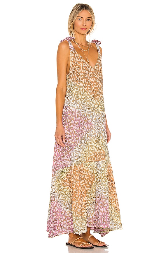 view 2 of 3 V Neck Maxi Dress in Orange, Yellow & Pink