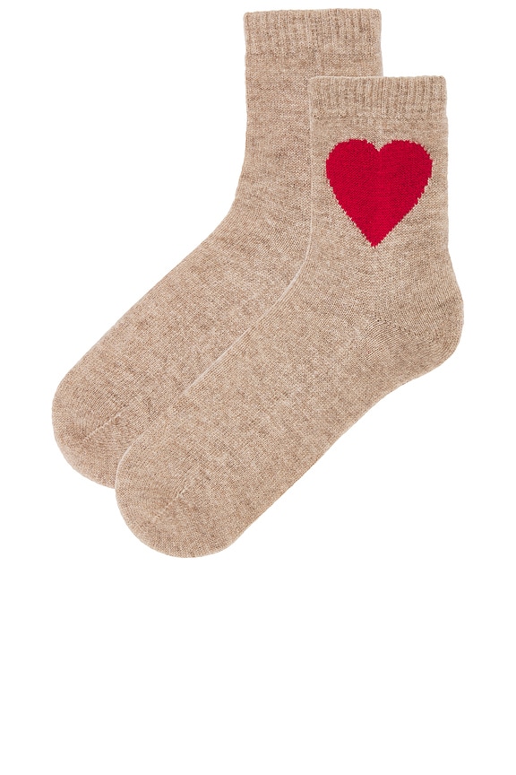 view 2 of 2 HEART 양말 in Light Brown & Red