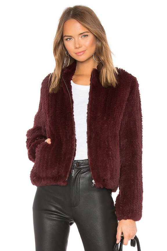 view 1 of 4 Fur Bomber Jacket in Burgundy