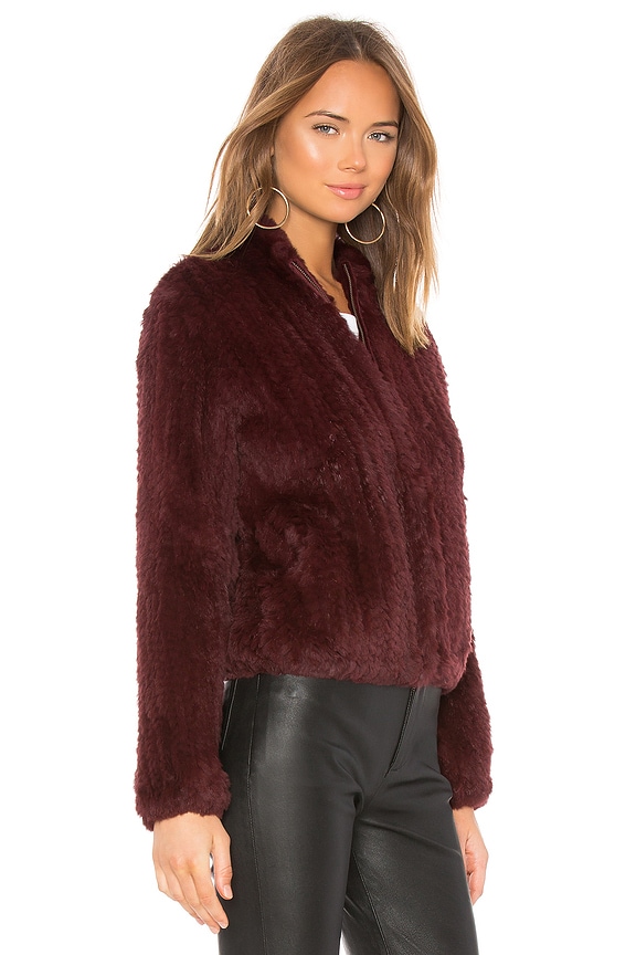 view 2 of 4 Fur Bomber Jacket in Burgundy