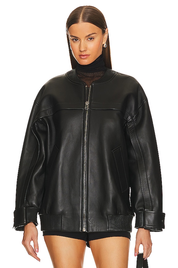 view 2 of 5 오버사이즈 봄버 가죽 재킷 in Black