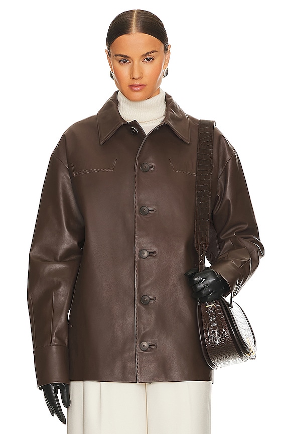 view 2 of 5 レザーオーバーシャツ in Milk Chocolate