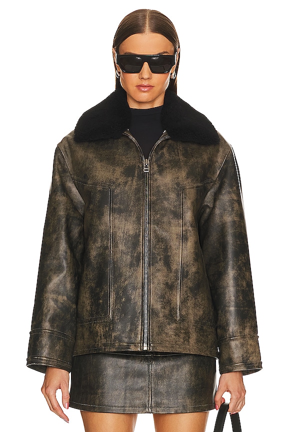 view 2 of 5 КОЖАНАЯ КУРТКА-БОМБЕР ОВЕРСАЙЗ in Vintage Brown