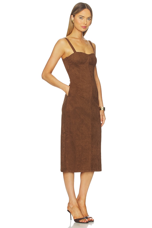 view 2 of 3 Olivia Suede Midi Dress in Chocolate Brown