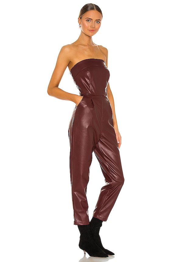 view 2 of 4 Vegan Leather Strapless Jumpsuit in Bordo