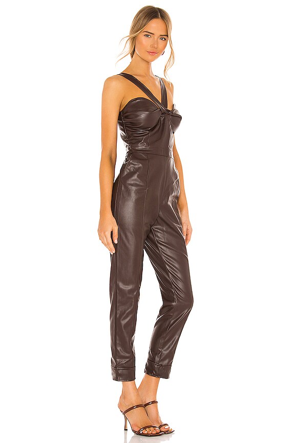 view 2 of 3 Vegan Leather Bustier Jumpsuit in Chocolate