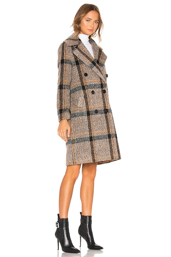 view 2 of 3 Double Breasted Long Coat in Brown Plaid