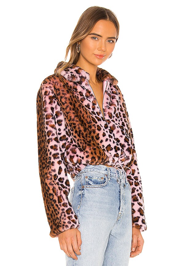 view 2 of 4 Cropped Half Zip Jacket in Pink Leopard