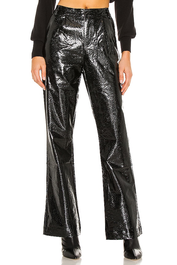view 1 of 4 Vegan Leather Wide Leg Pant in Black Crocodile