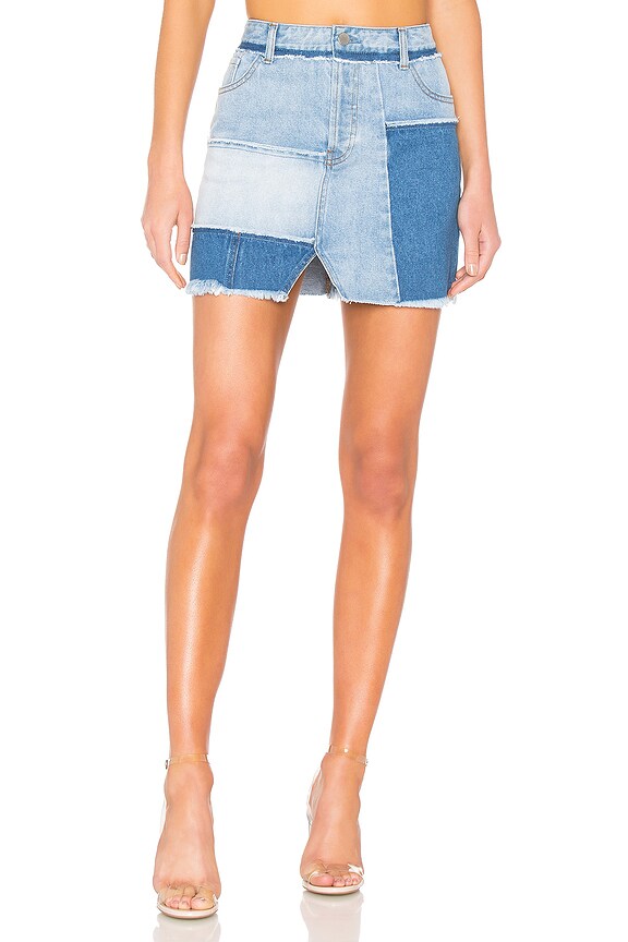 view 1 of 4 Denim Patchwork Skirt in Light & Medium Wash