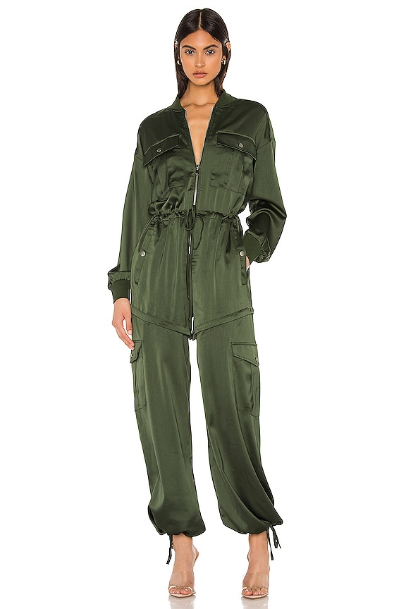 view 1 of 4 x REVOLVE Satin Convertible Cargo Romper in Army Green