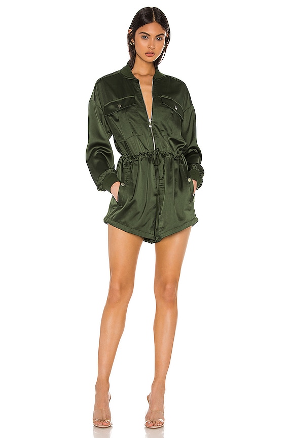 view 2 of 4 x REVOLVE Satin Convertible Cargo Romper in Army Green