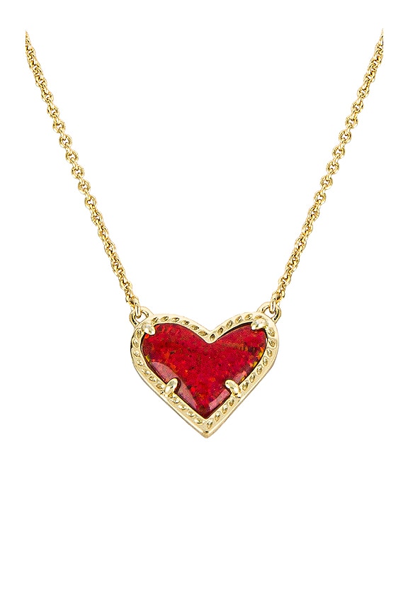 view 2 of 2 Ari Heart Short Pendant in Gold & Red Kyocera Opal