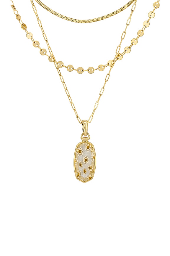 view 2 of 2 Framed Dani Triple Strand Necklace in Gold & White Mosaic Glass