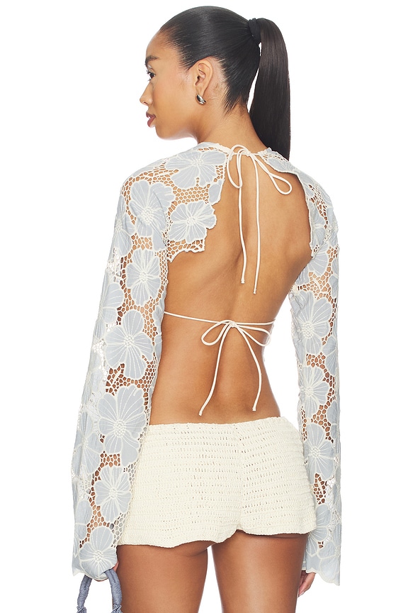 view 1 of 5 Floral Longsleeve Top in Sky Blue