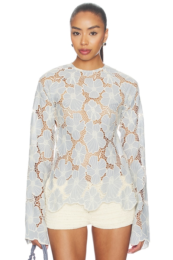 view 2 of 5 Floral Longsleeve Top in Sky Blue