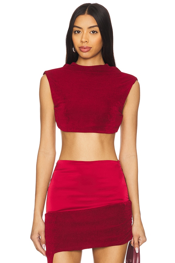 view 2 of 6 Backless Cropped Tee in Burgundy
