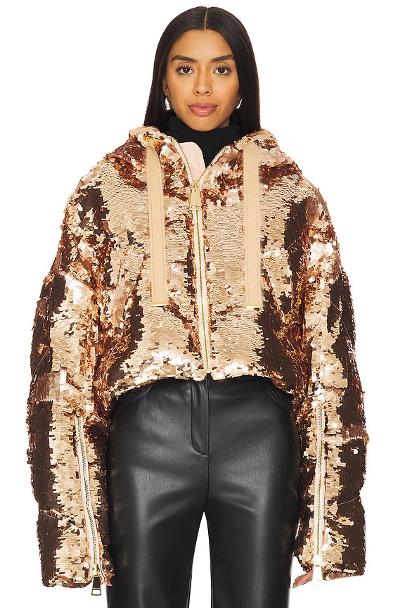 view 2 of 6 Crop Sparkly Puffer Jacket in Nude