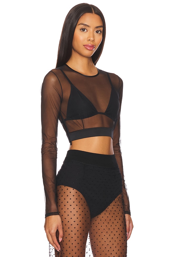 view 2 of 4 Illusion Cropped Long Sleeve Top in Black