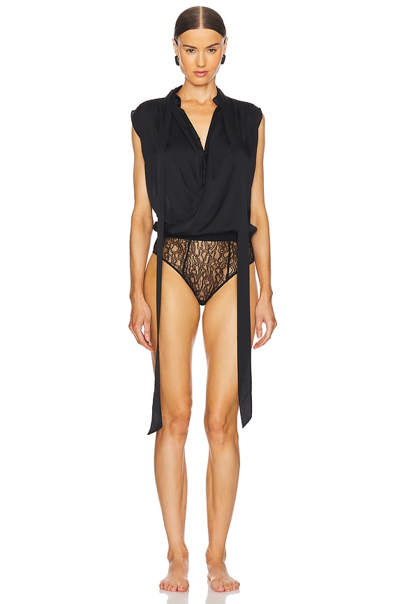 view 2 of 5 Crossover Sleeveless Bodysuit in Black