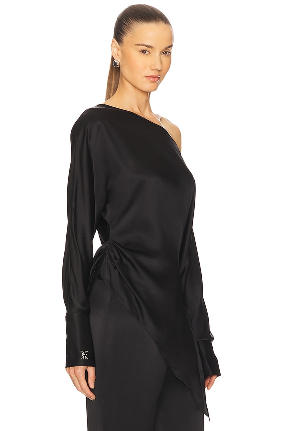 view 2 of 6 Off Shoulder Monogram Silk Top in Black
