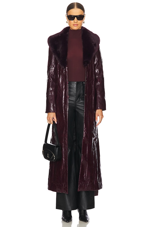 view 2 of 4 Bordeaux Faux Fur Collar Coat in Purple