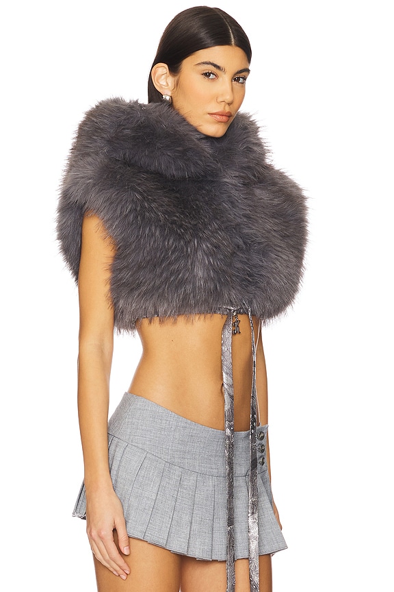 view 2 of 5 CHALECO CON CAPUCHA Y CORTE DE PIEL SINTÉTICA in Grey