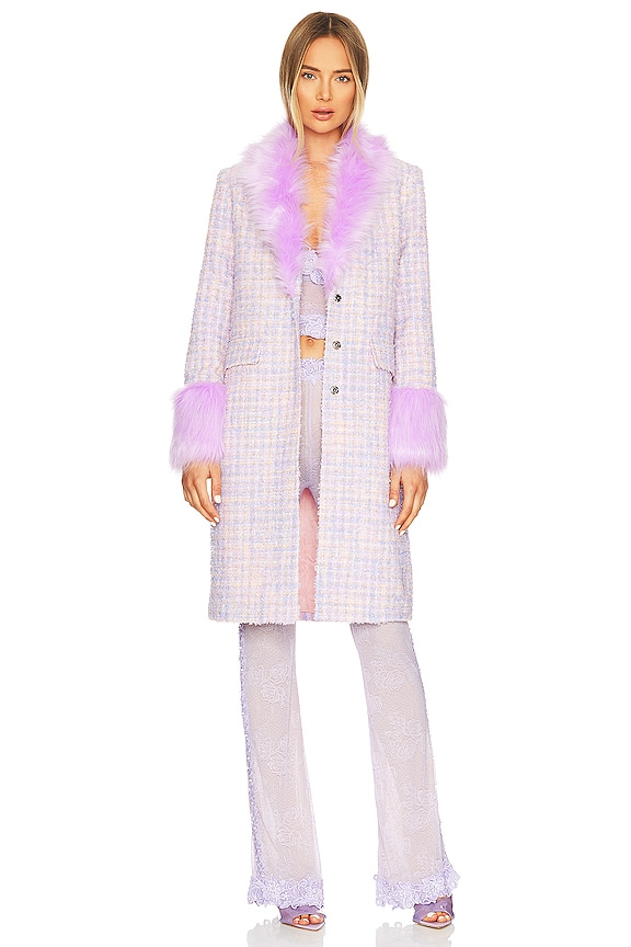 Kim Shui Faux Fur Tweed Coat in Lilac | REVOLVE