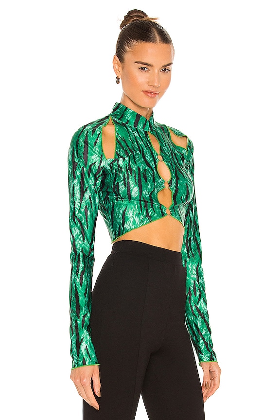 view 2 of 4 QI PAO 탑 in Green Stripe