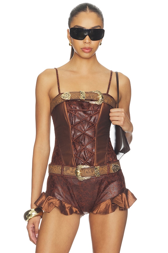 view 1 of 4 Frontier Lace-up Corset Top in Brown