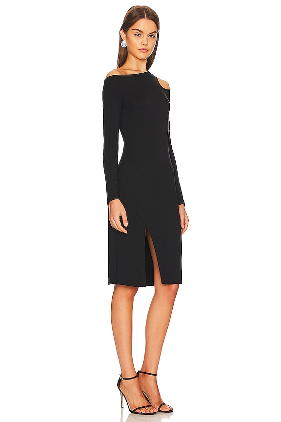 view 2 of 4 Asymmetrical Cutout Midi Dress in Black