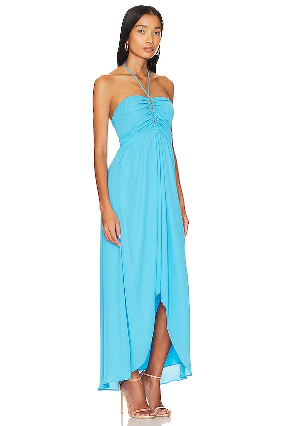 view 2 of 3 Ruched Keyhole Halter Dress in Malibu
