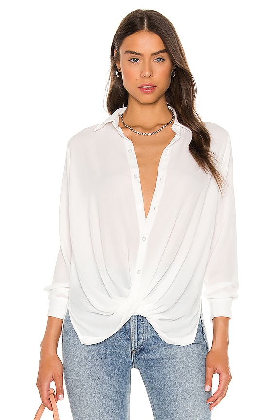 krisa Surplice Button Blouse in White | REVOLVE