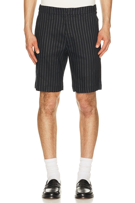 view 1 of 5 Linen Stripe Club Shorts in Navy