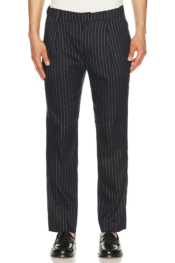 view 1 of 6 Daisy Stripe Linen Trousers in Navy