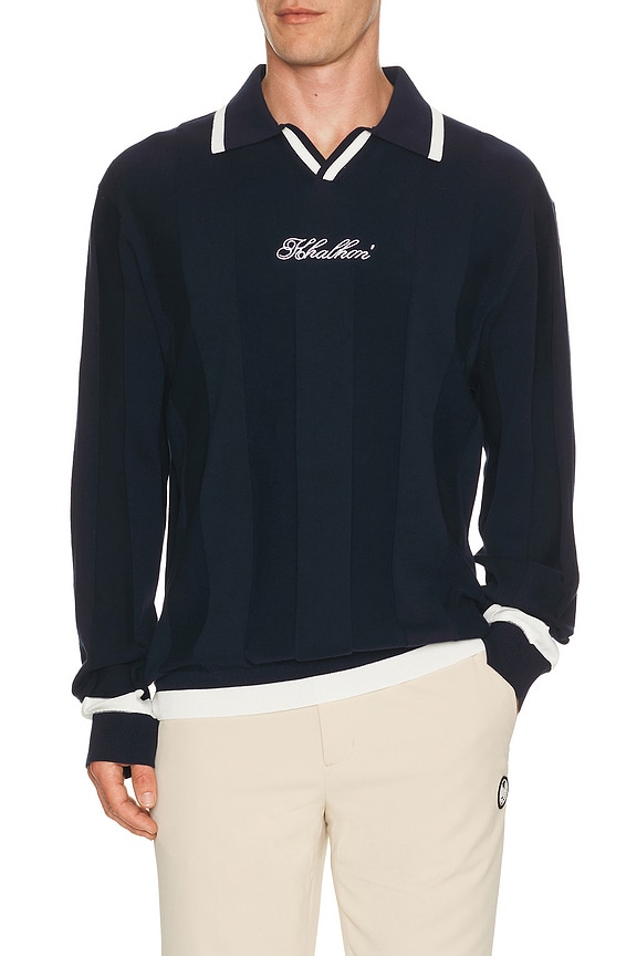 view 1 of 5 V Tipped Varsity Knit Pullover Polo in Navy