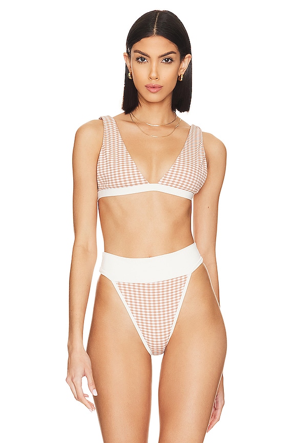 view 2 of 5 Abbey Reversible Bikini Top in Bronze Gingham & Bronze