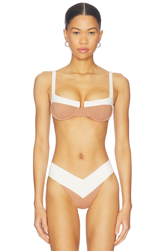 view 2 of 5 Jolene Reversible Bikini Top in Sandstone & Vanilla