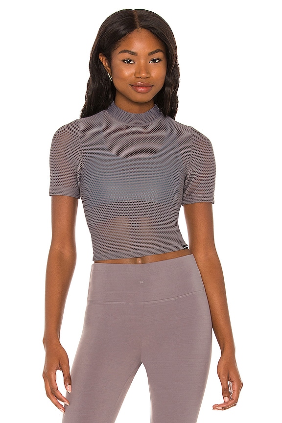 view 1 of 4 Stella Open Mesh Crop Top in Volcanic Glass