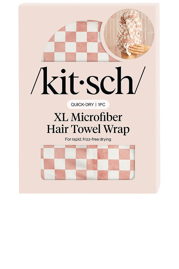 view 2 of 8 XL Quick-Dry Hair Towel Wrap in Terracotta Checker