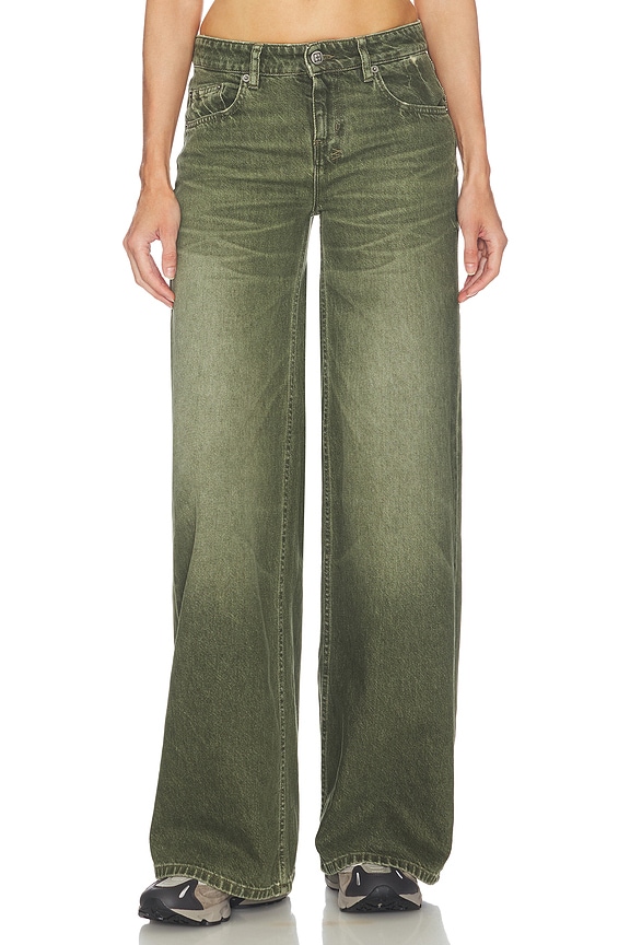 view 1 of 6 Dropout Low Rise Jeans in Militant Green