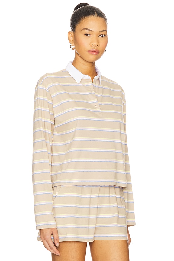view 2 of 4 The Lexie Polo Top in Sand Multistripe