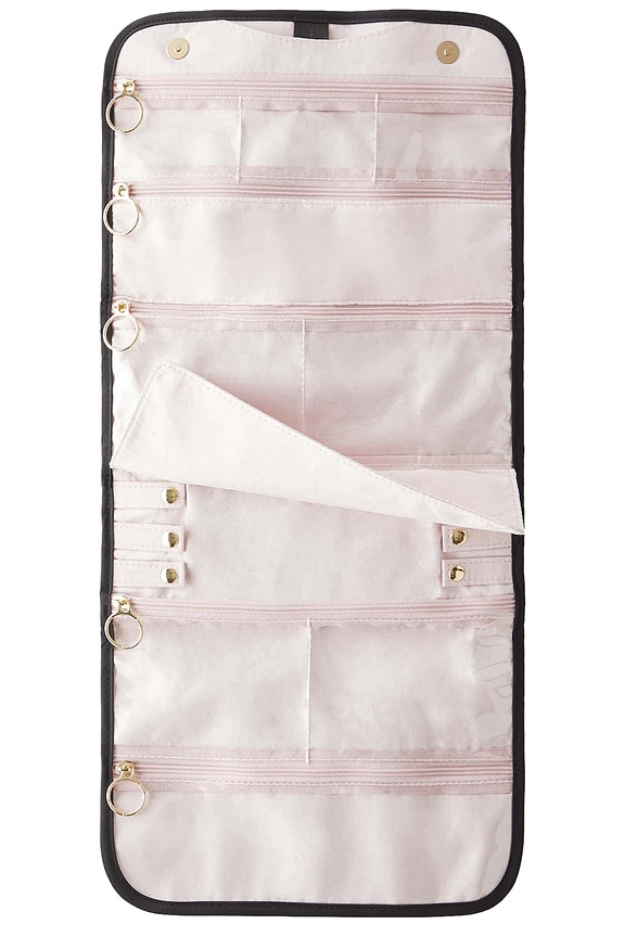 view 2 of 7 Large Jewelry Organizer in Black Satin Nylon & Blush Micro Suede