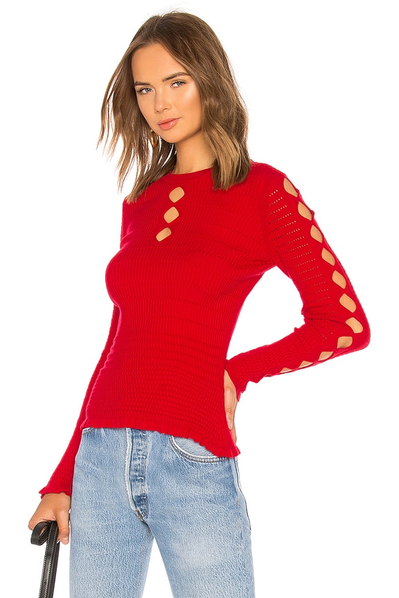 view 1 of 4 Fitted Lacehole Sweater in Medium Red